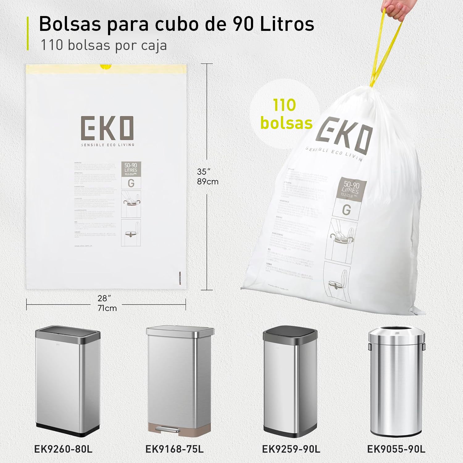 Bolsas Bote De Basura 50-90 Litros Tamaño G. 110 Bolsas EKO