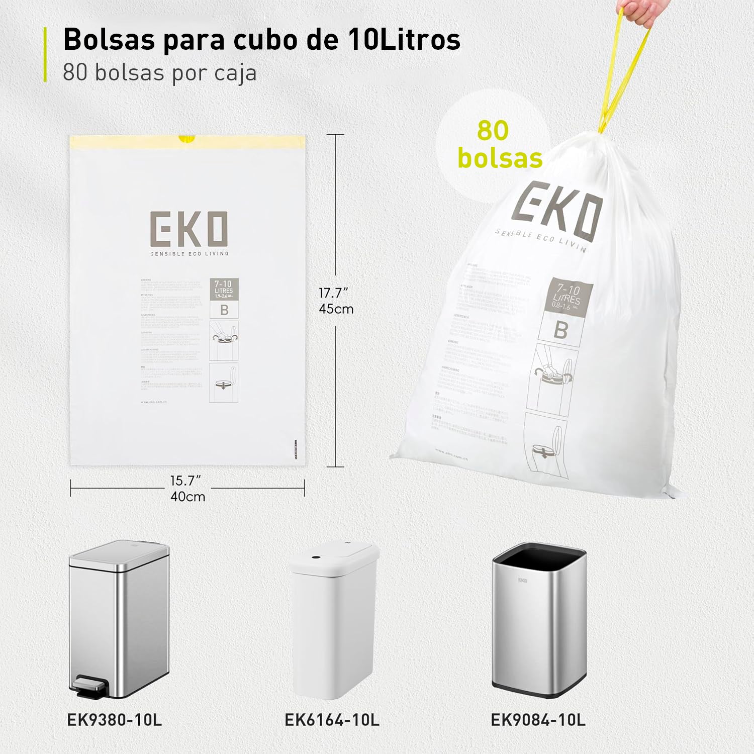 Bolsas Bote De Basura 7 -10 Litros Tamaño B. 80 Bolsas EKO