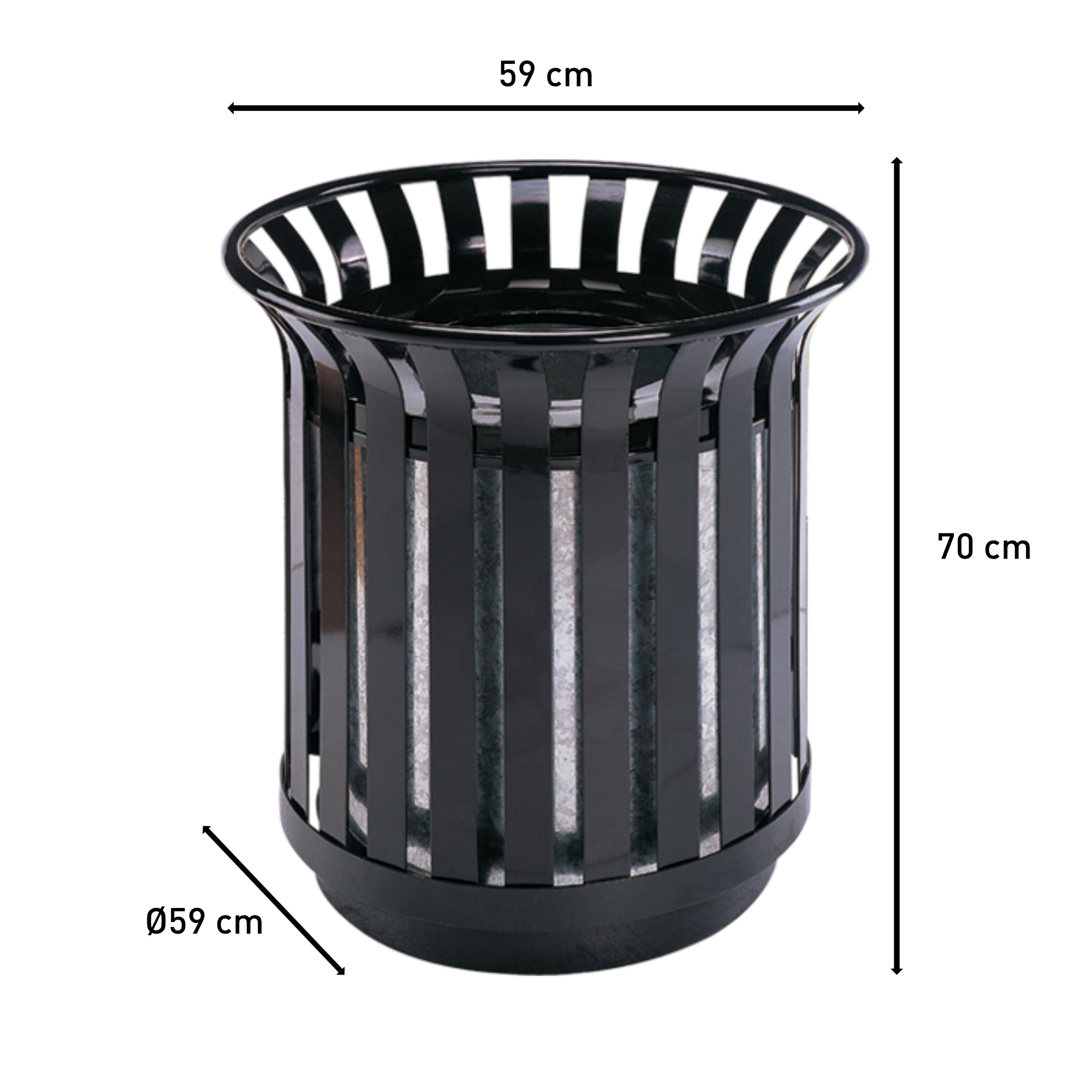 Bote de Basura para Exterior 65 L Redondo Negro en Acero Galvanizado