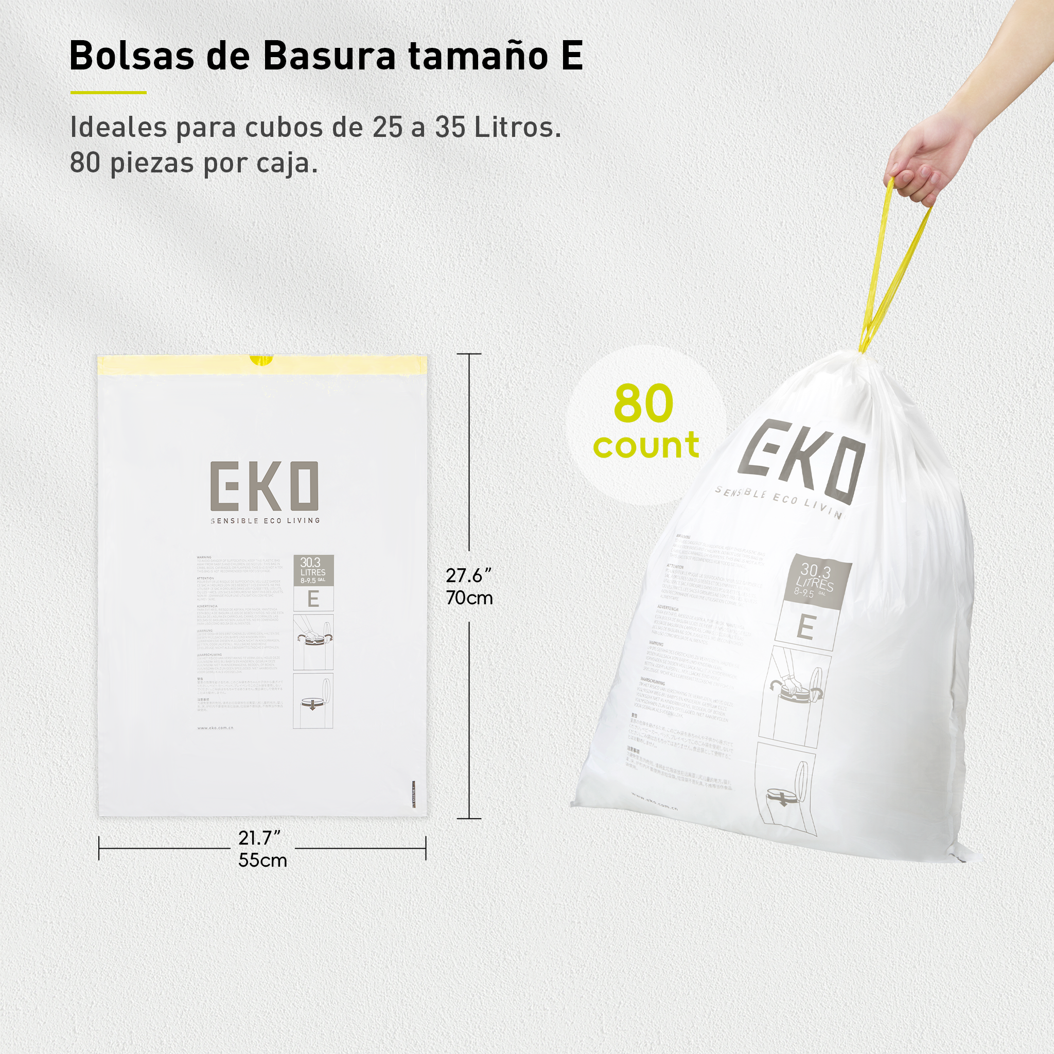 Bolsas Bote De Basura 25-35 Litros Tamaño E 80 Bolsas EKO