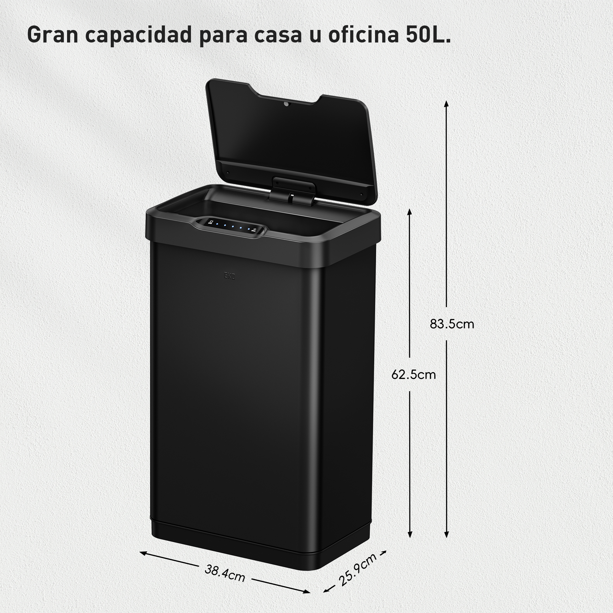 Combo Caja con 60 Bolsas + Bote de basura Sensor 50L Negro EKO Mirage