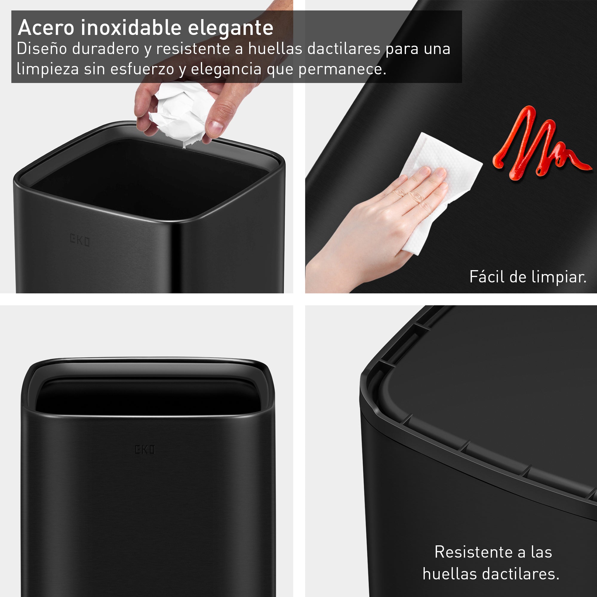 Bote de Basura para Oficina Laguna 10L Negro Tapa Abierta.