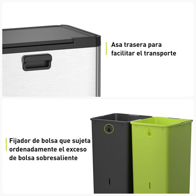 Bote de Basura 20L+20L Essential Plata Recycler 2 en 1