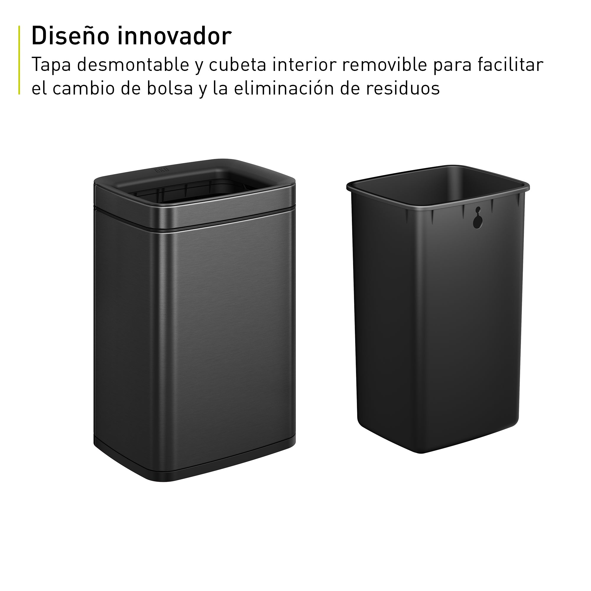 Bote de Basura para Oficina Laguna 8L Negro Tapa Abierta.