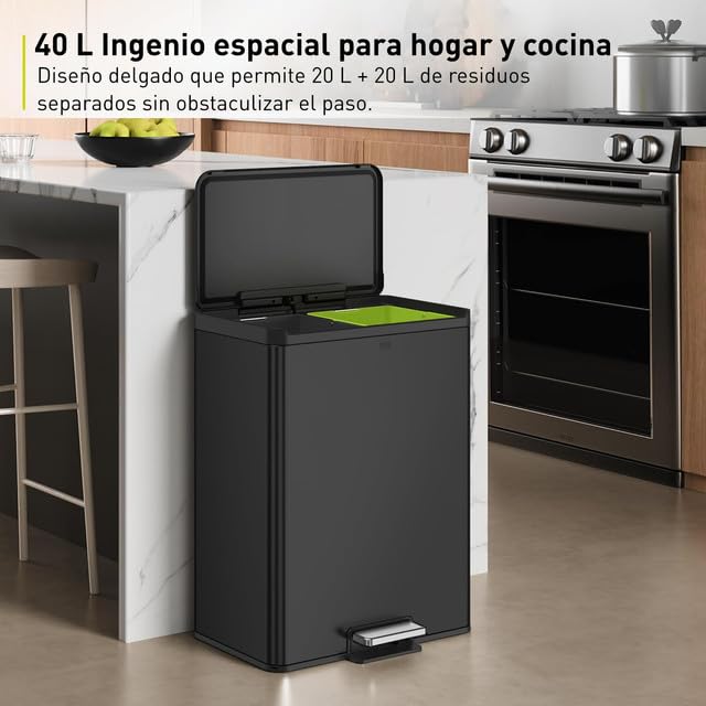 Bote de Basura 20L+20L Essential Negro Recycler 2 en 1