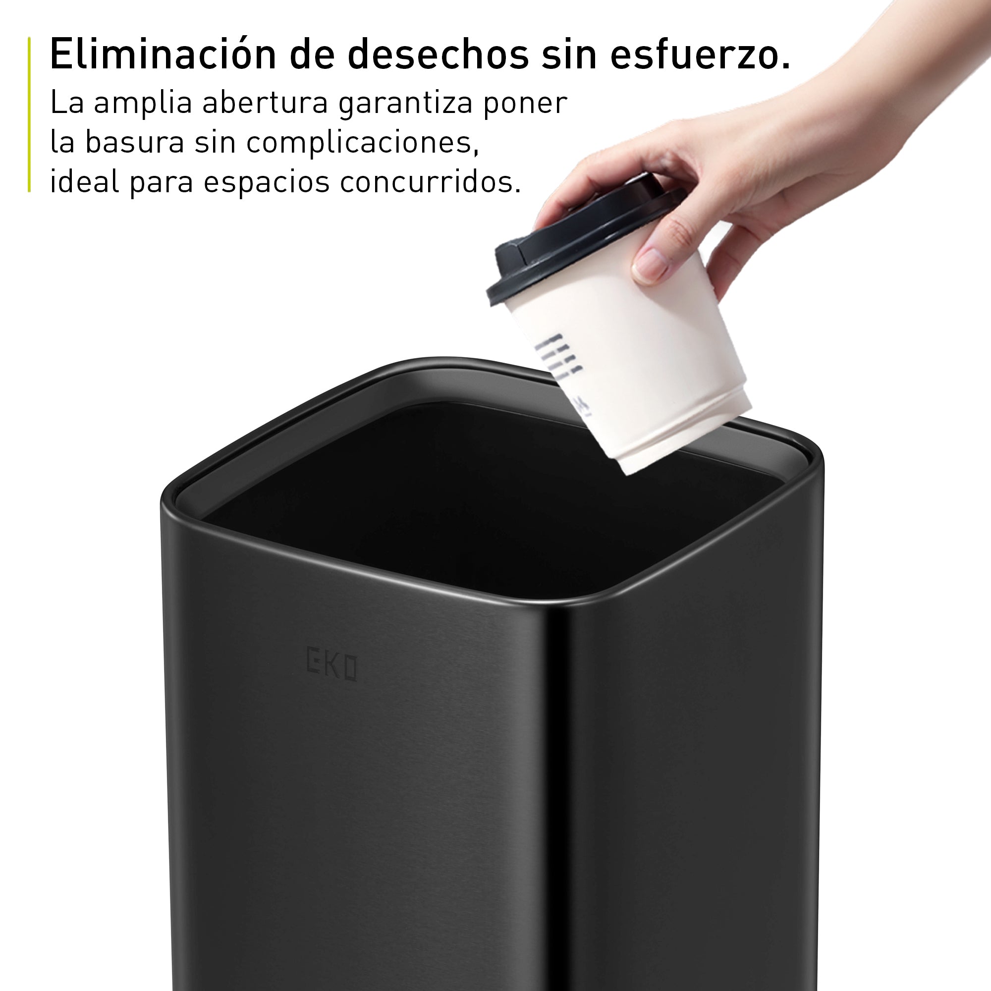 Bote de Basura para Oficina Laguna 10L Negro Tapa Abierta.