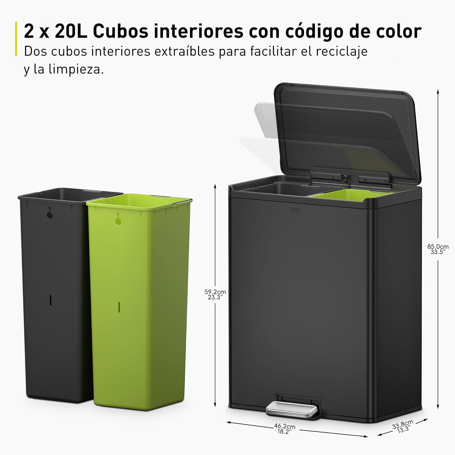 Bote de Basura 20L+20L Essential Negro Recycler 2 en 1