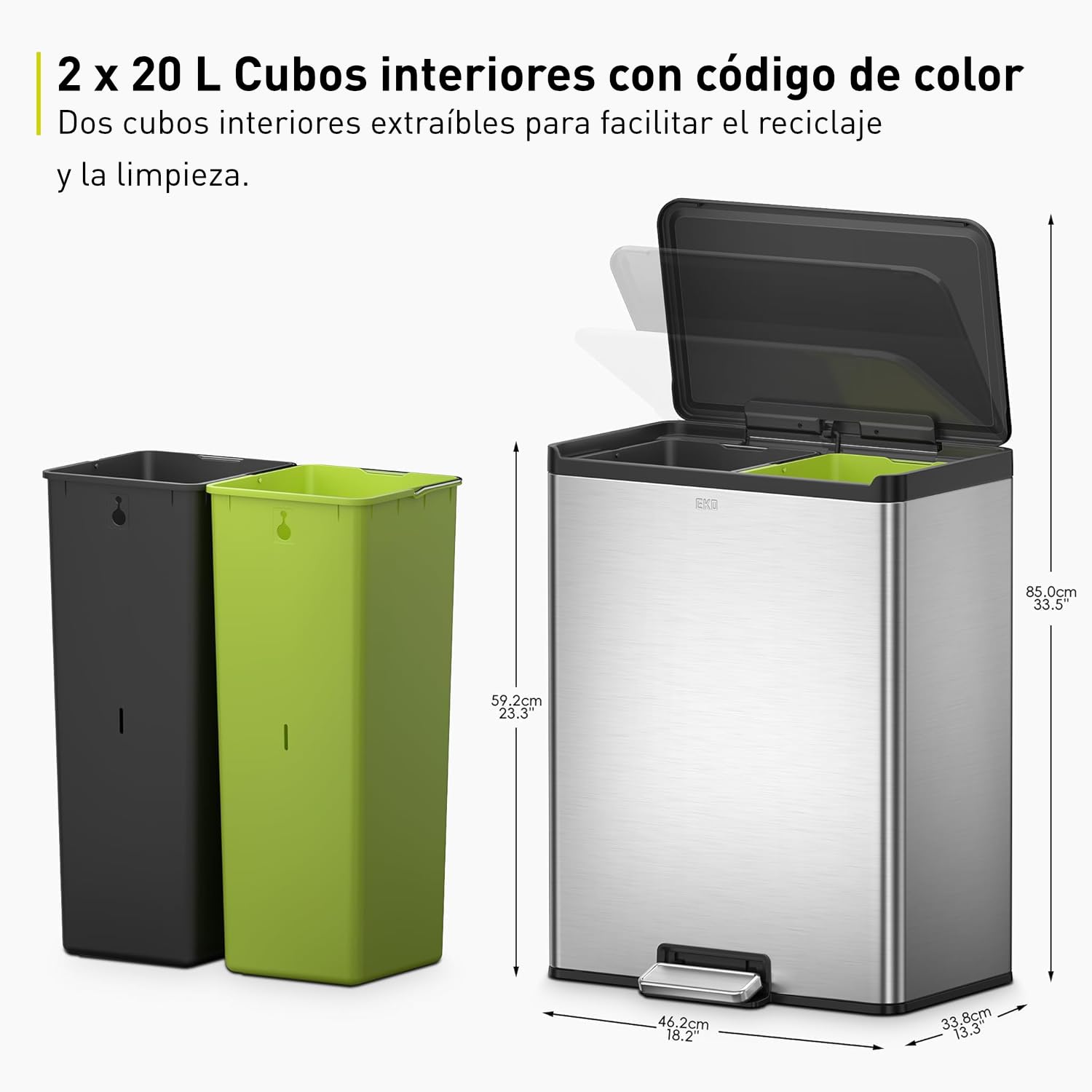 Bote de Basura 20L+20L Essential Plata Recycler 2 en 1