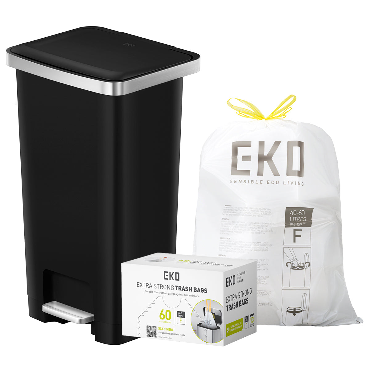 Combo Caja con 60 Bolsas + Bote de basura Pedal 45L EKO Hana