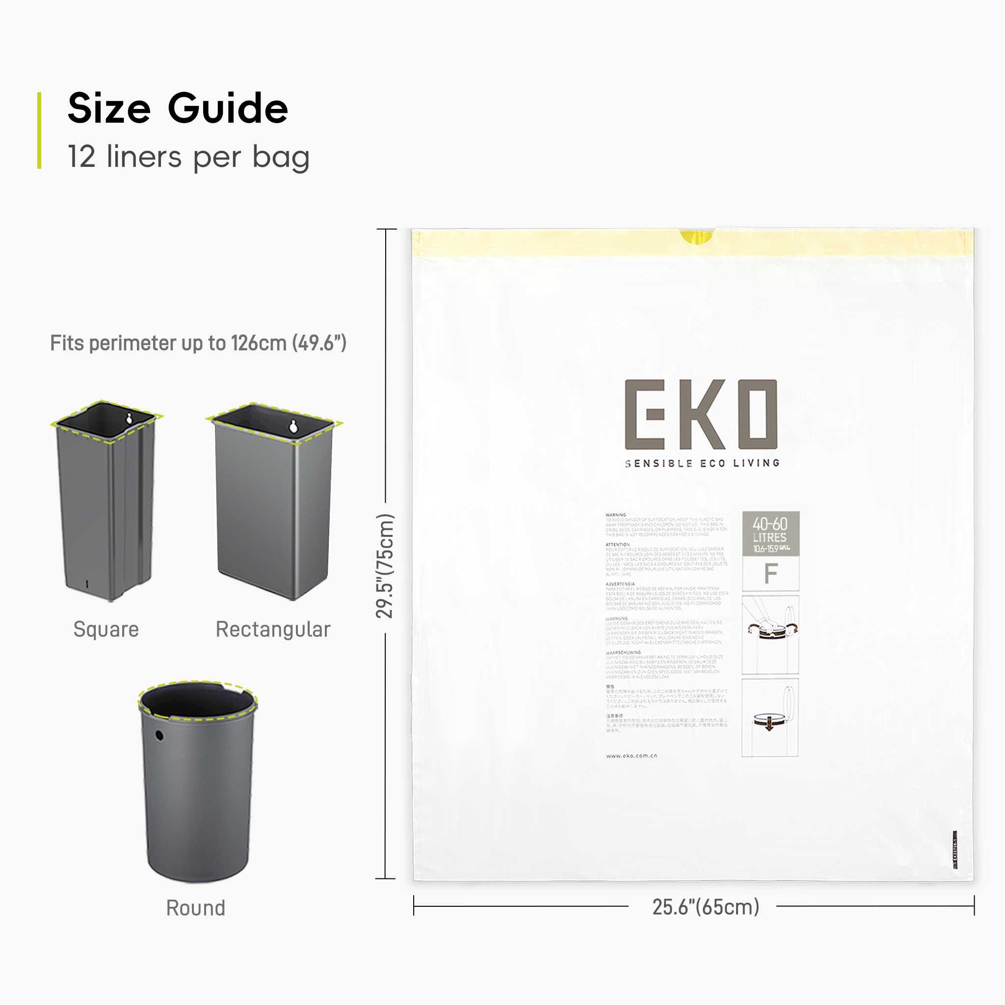 Bolsas Bote De Basura 40-60 Litros Tamaño F. 60 Bolsas EKO