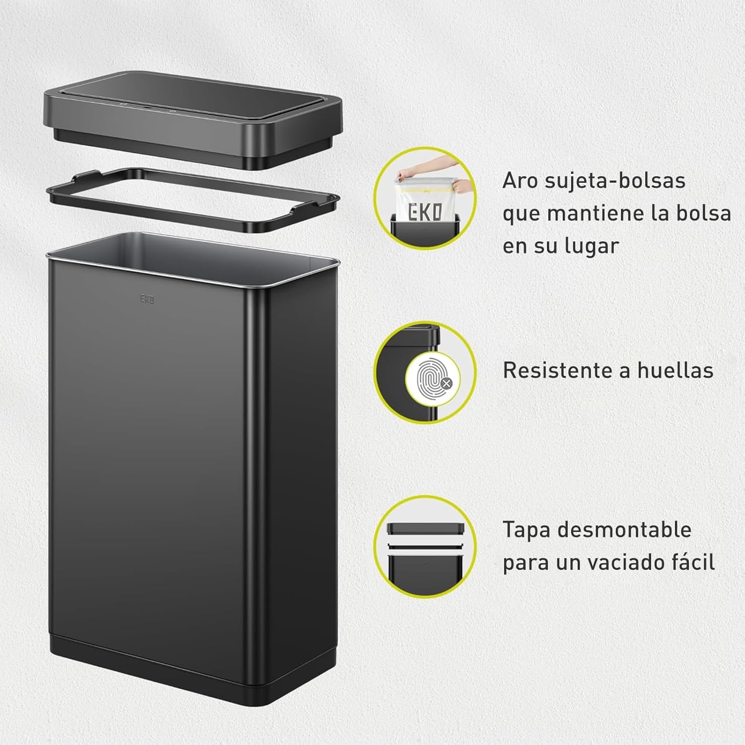 Bote de basura Inteligente con Sensor Automatico 80L EKO Mirage Negro
