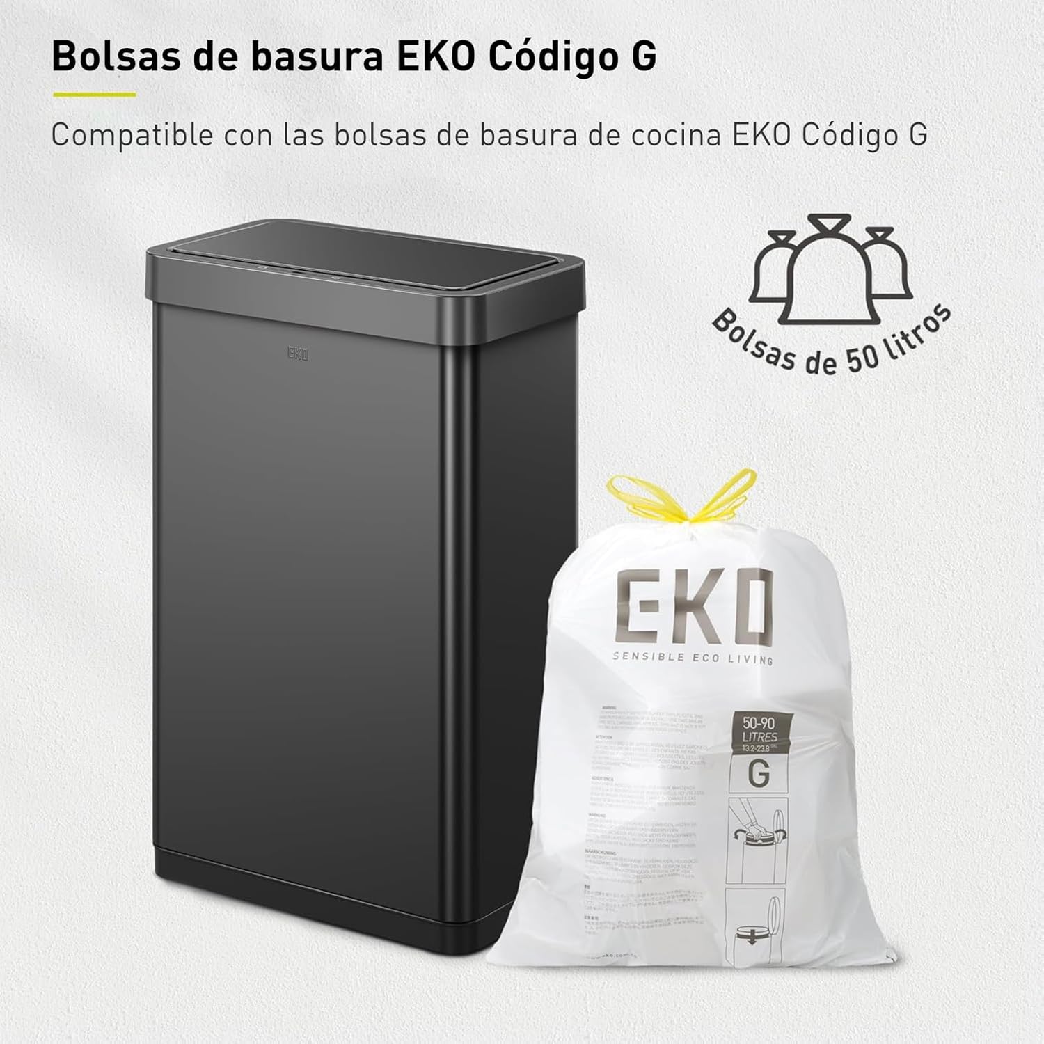 Bote de basura Inteligente con Sensor Automatico 80L EKO Mirage Negro