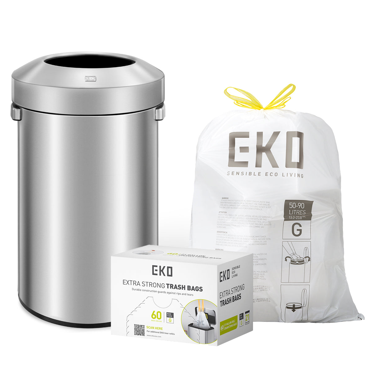 Combo Caja de 60 Bolsas + Bote de Basura Commercial 60L EKO Urban
