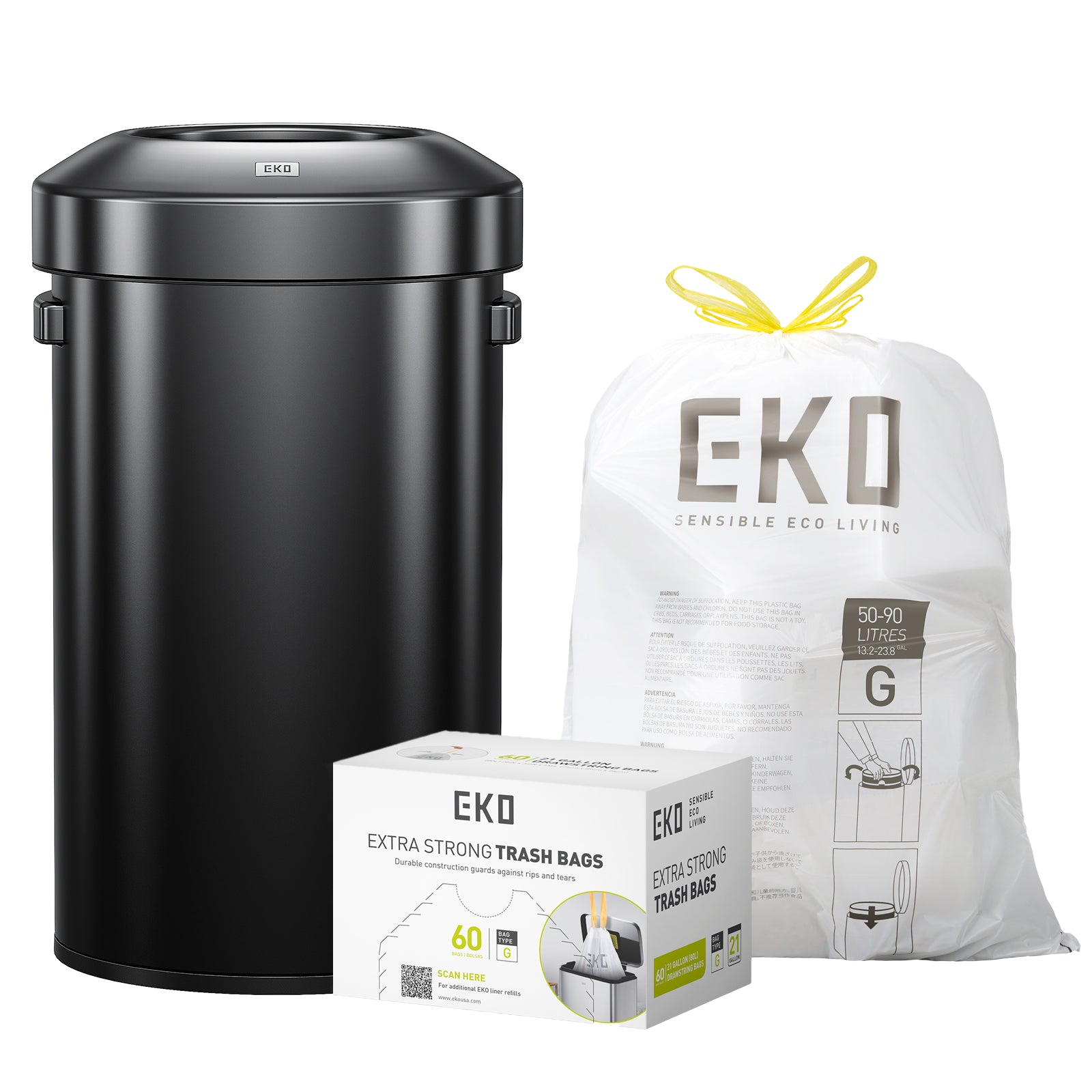 Combo Caja de 60 Bolsas + Bote de Basura Commercial 60L EKO Urban Negro