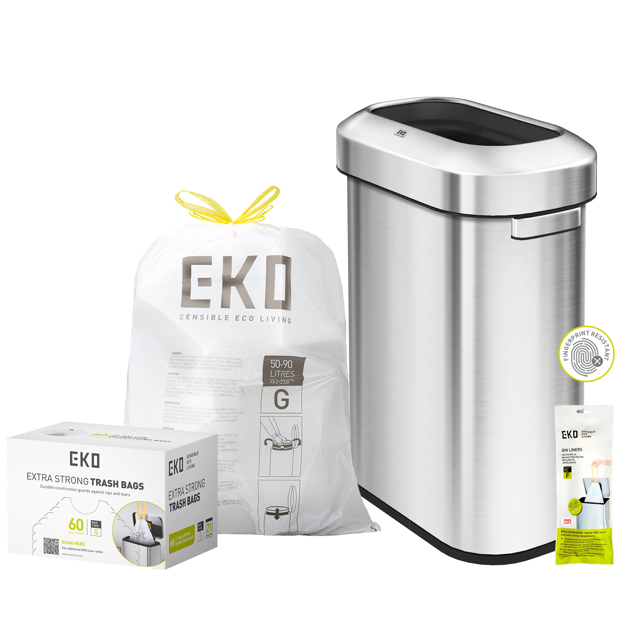 Combo Caja de 60 Bolsas + Bote de Basura Commercial 60L EKO Urban Slim