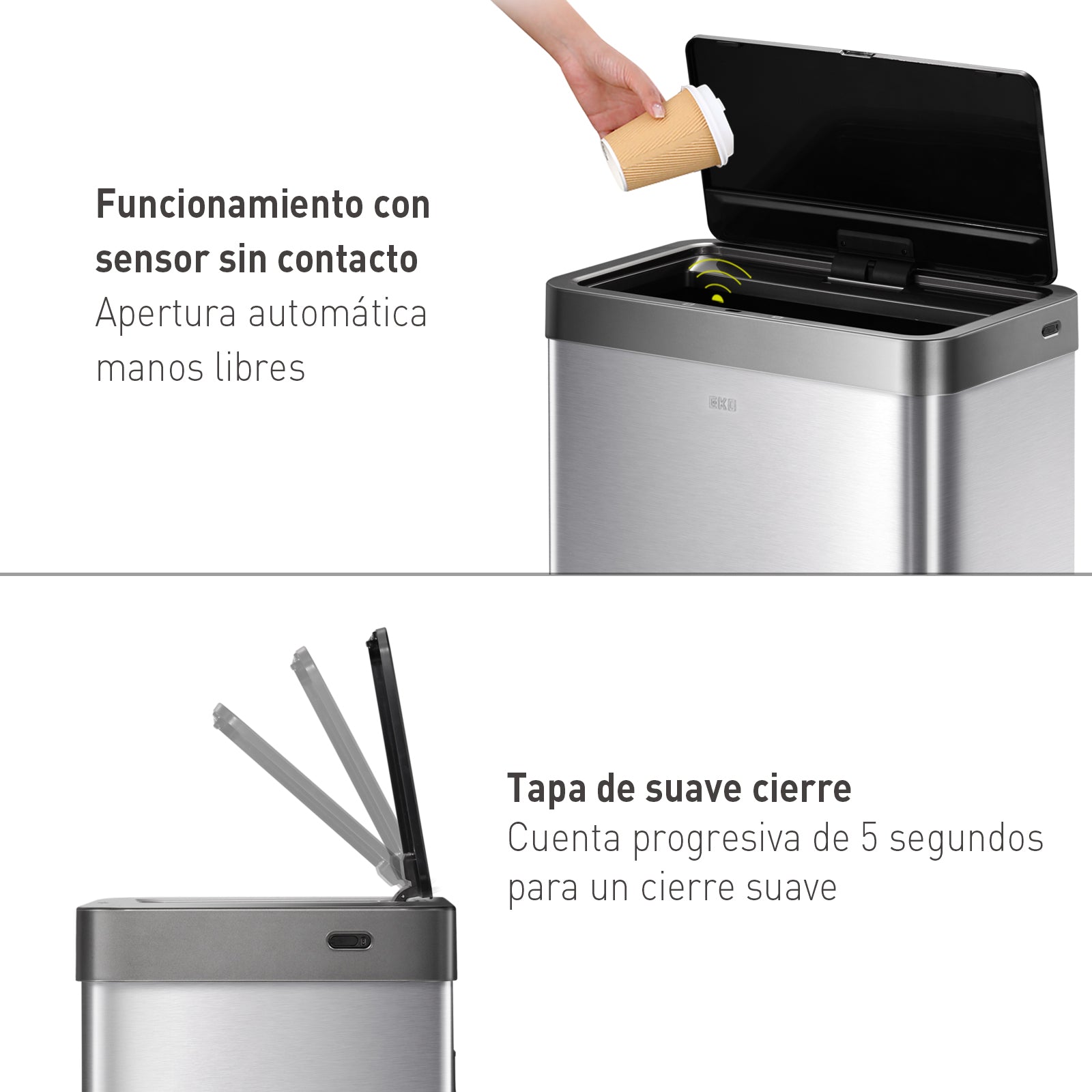 Bote de basura Inteligente con Sensor Automatico 80L EKO Mirage
