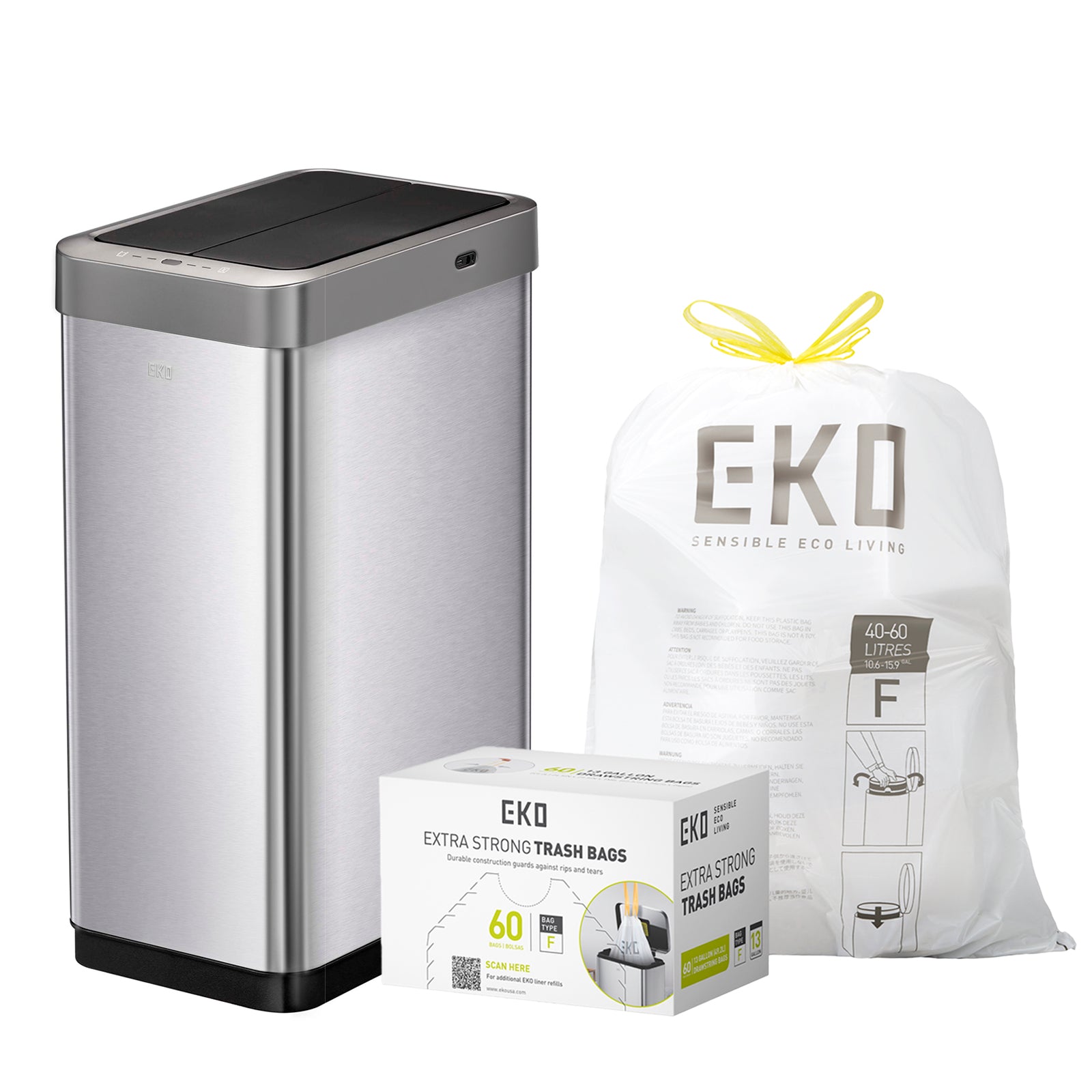 Combo Caja de 60 Bolsas + Bote de basura Sensor 45L EKO Mirage Phantom