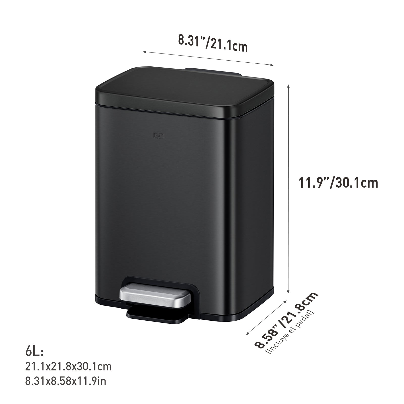 Bote de basura Negro con pedal 6L EKO Madison