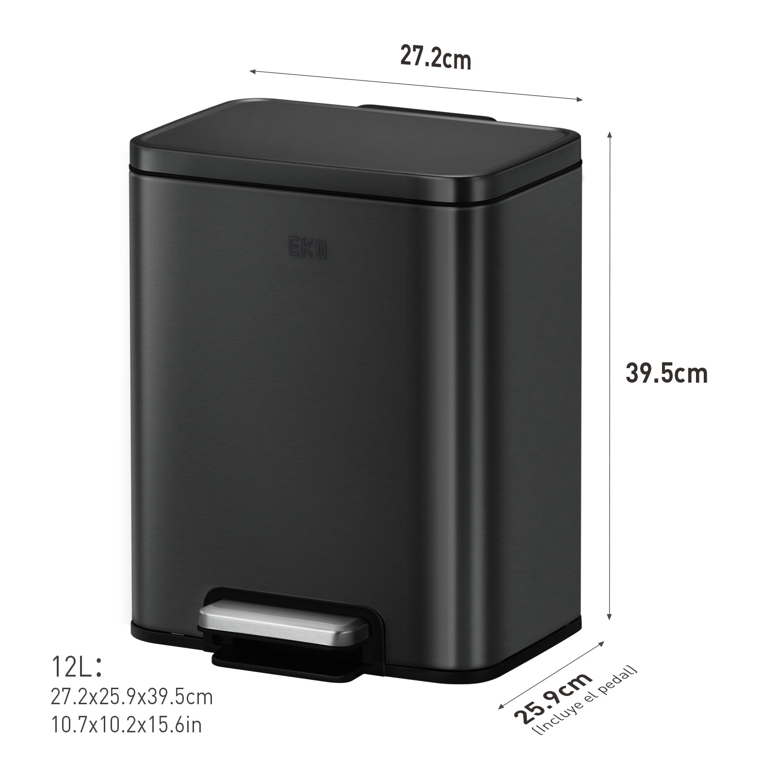 Bote de basura Negro con pedal 12L EKO Madison