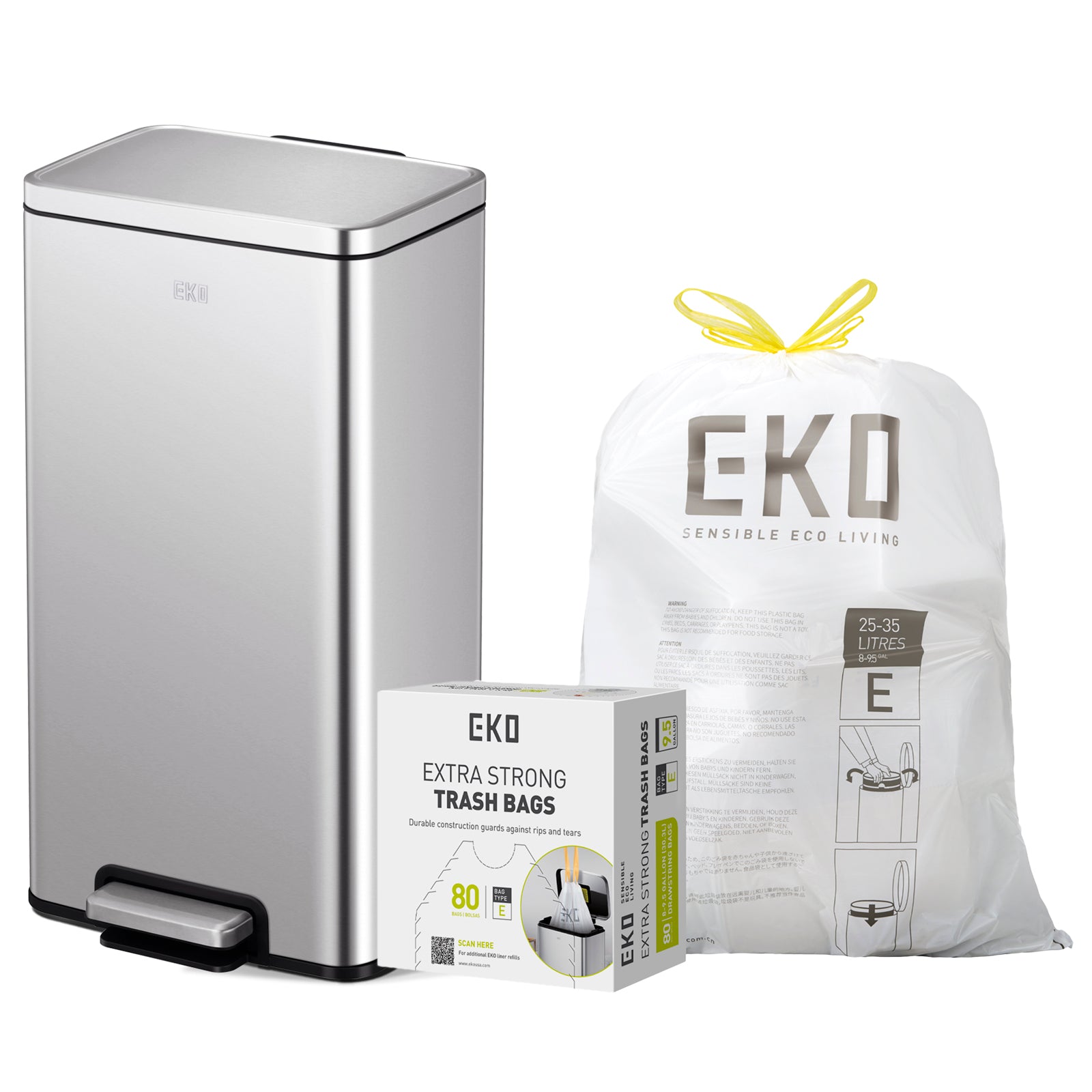 Combo Caja con 80 Bolsas + Bote de basura con pedal 30L EKO Madison