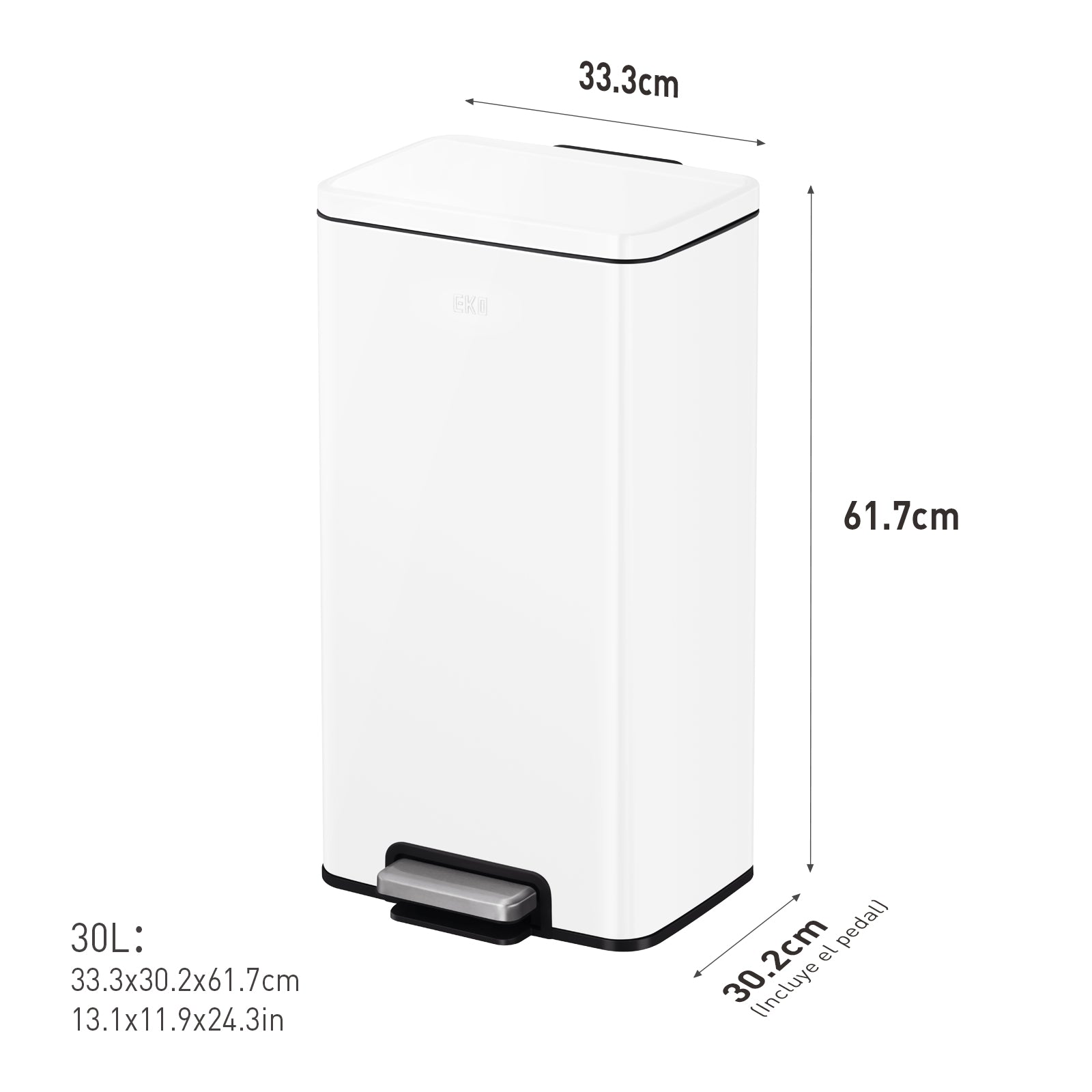 Bote de basura blanco con tapa 30L EKO Madison