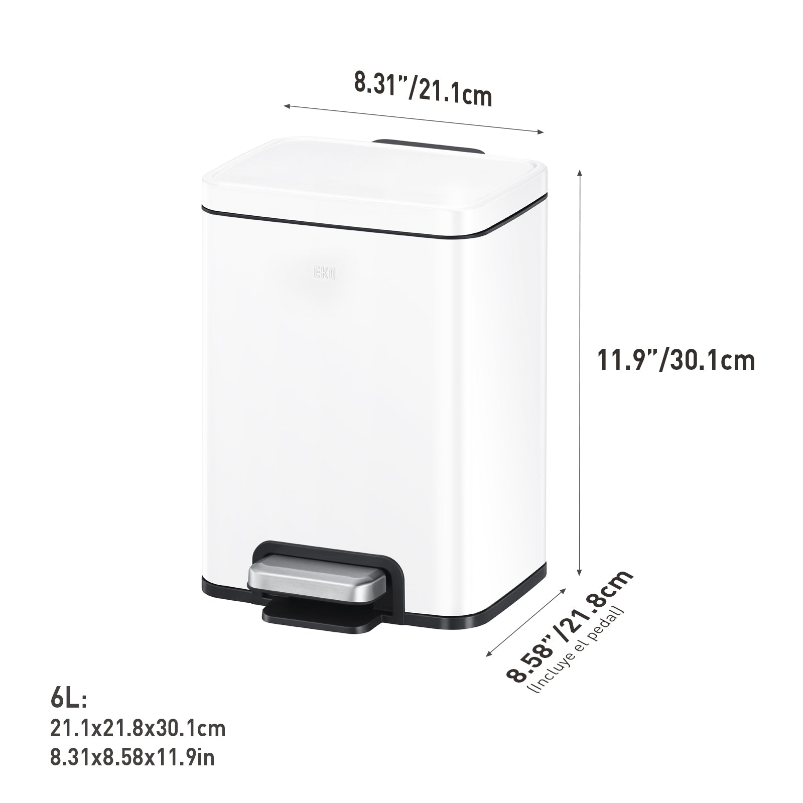 Bote de basura blanco con tapa 6L EKO Madison