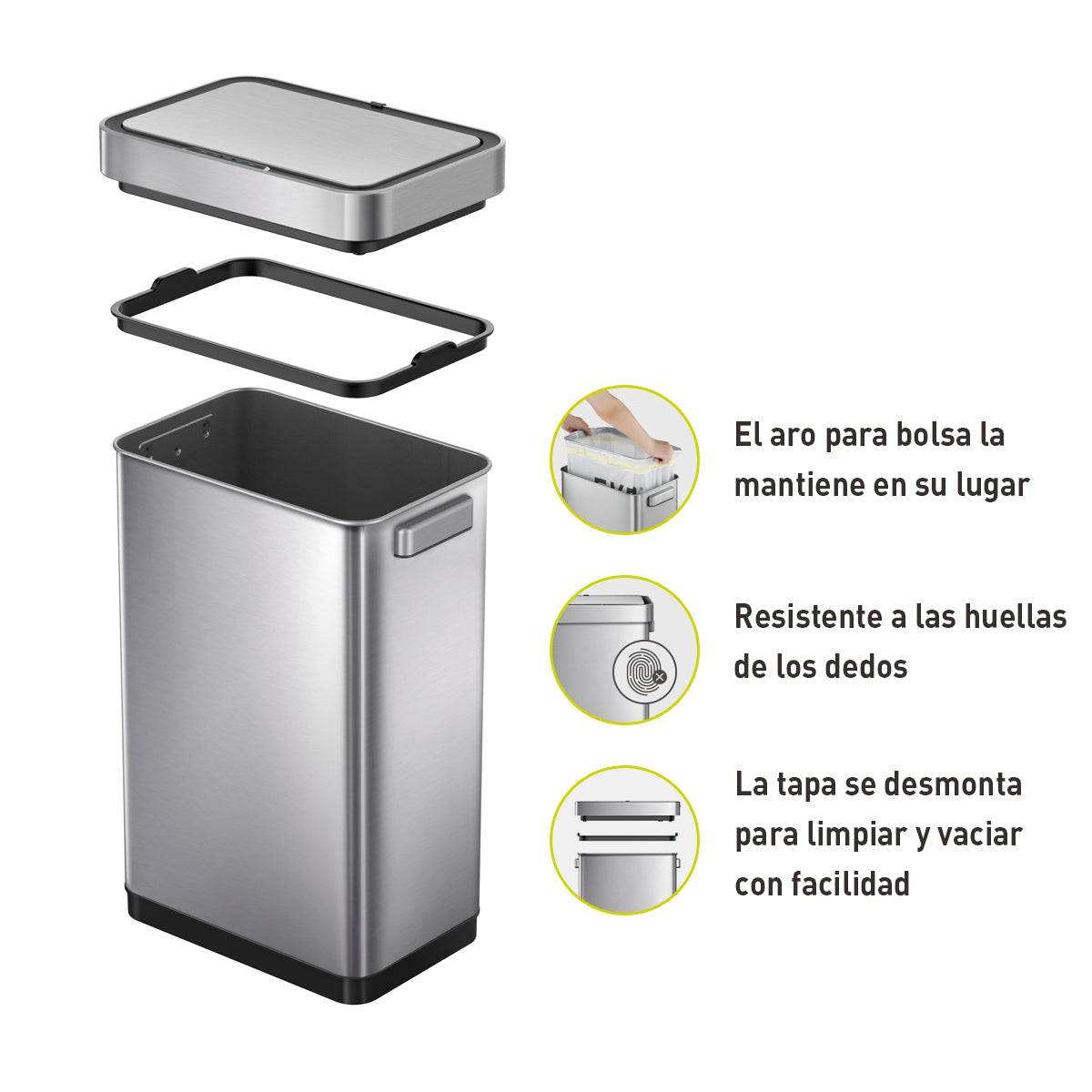 Bote de basura inteligente con Sensor Automatico 50L tapa acero EKO Mirage Delux