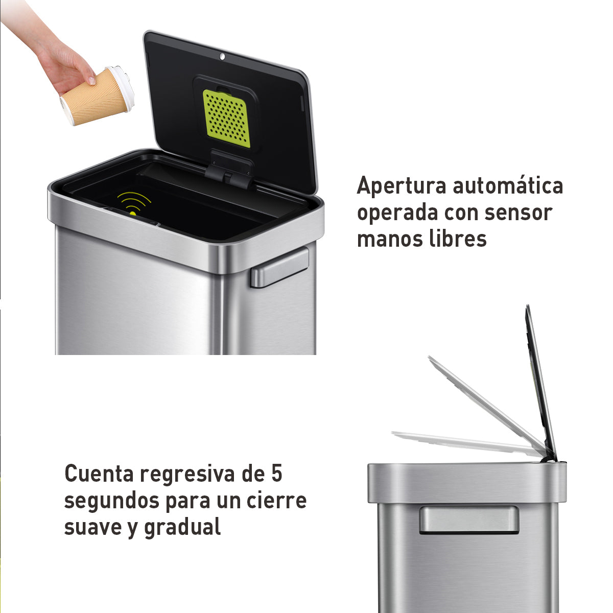 Bote de basura inteligente con Sensor Automatico 50L tapa acero EKO Mirage Delux