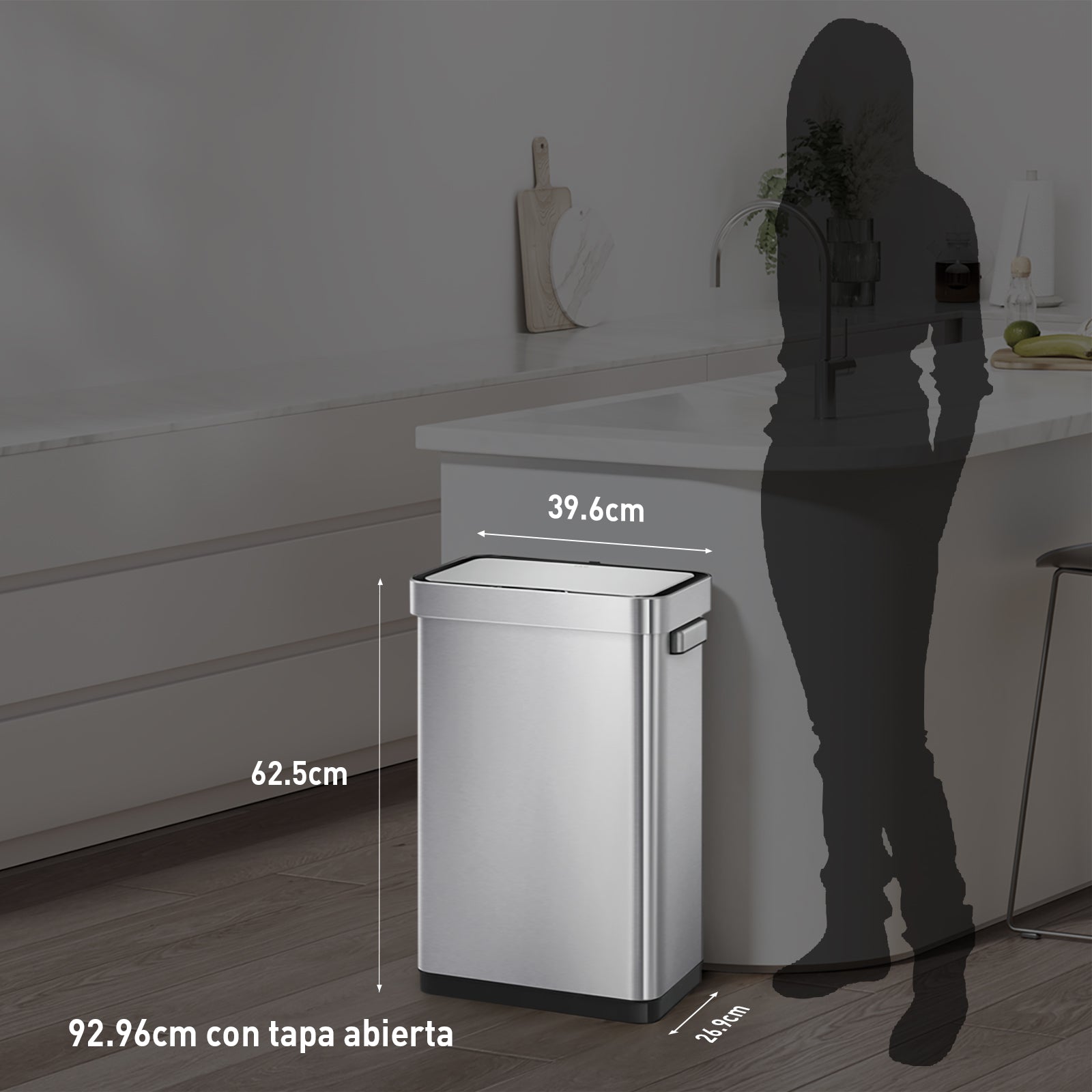 Combo Caja de 60 Bolsas + Bote de basura inteligente con Sensor Automatico 50L tapa acero EKO Mirage Deluxe