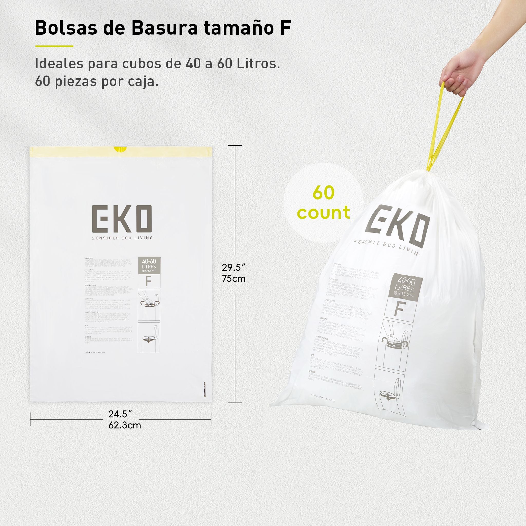 Bolsas Bote De Basura 40-60 Litros Tamaño F. 60 Bolsas EKO
