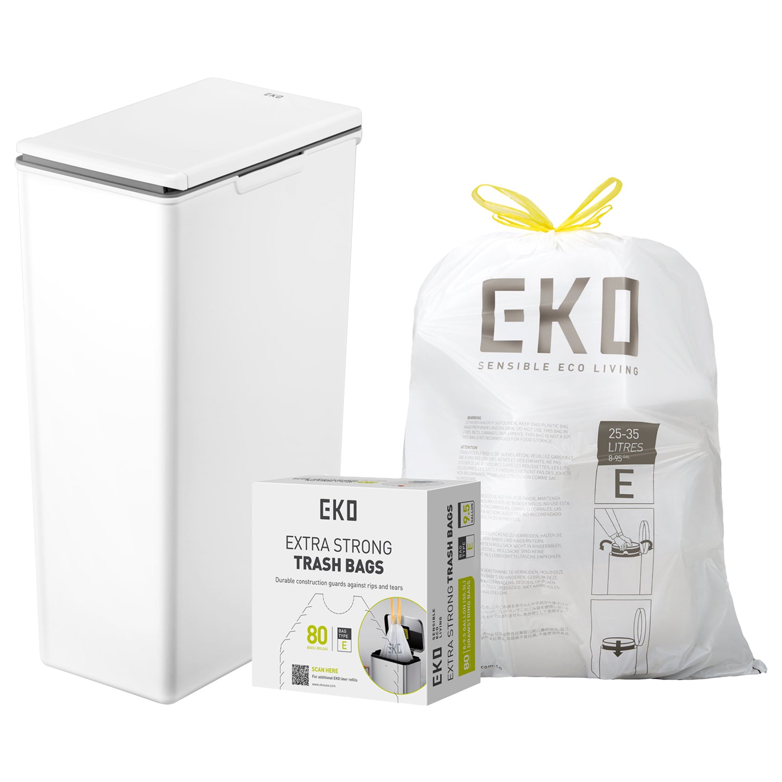 Combo Caja de 80 Bolsas + Bote de basura 30L EKO Morandi