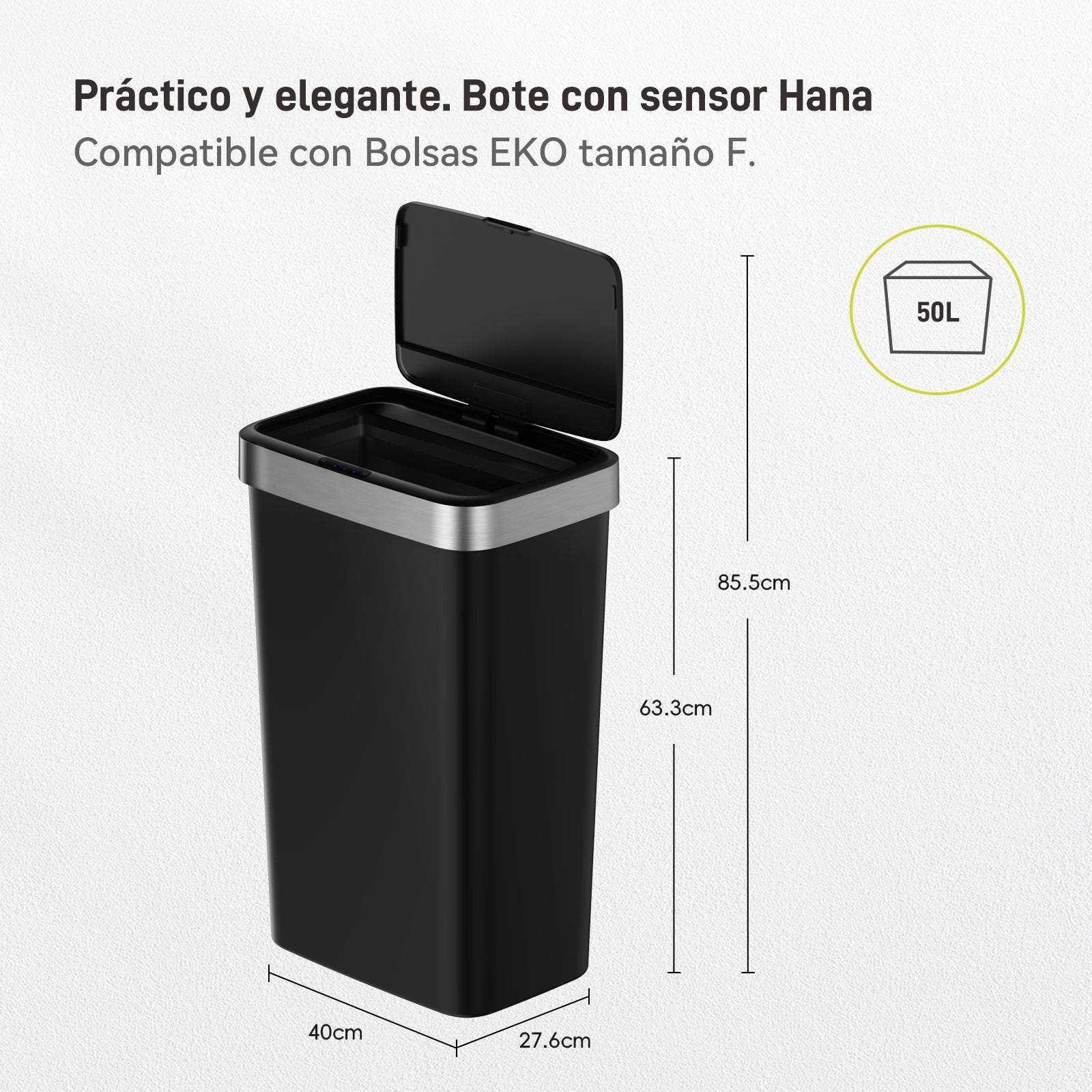 Bote de basura Sensor Aro Metal 50L EKO Hana