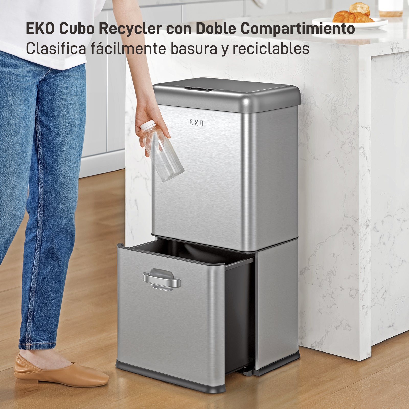 Bote de Basura con Sensor Reciclaje 32L+18L EKO Vintage
