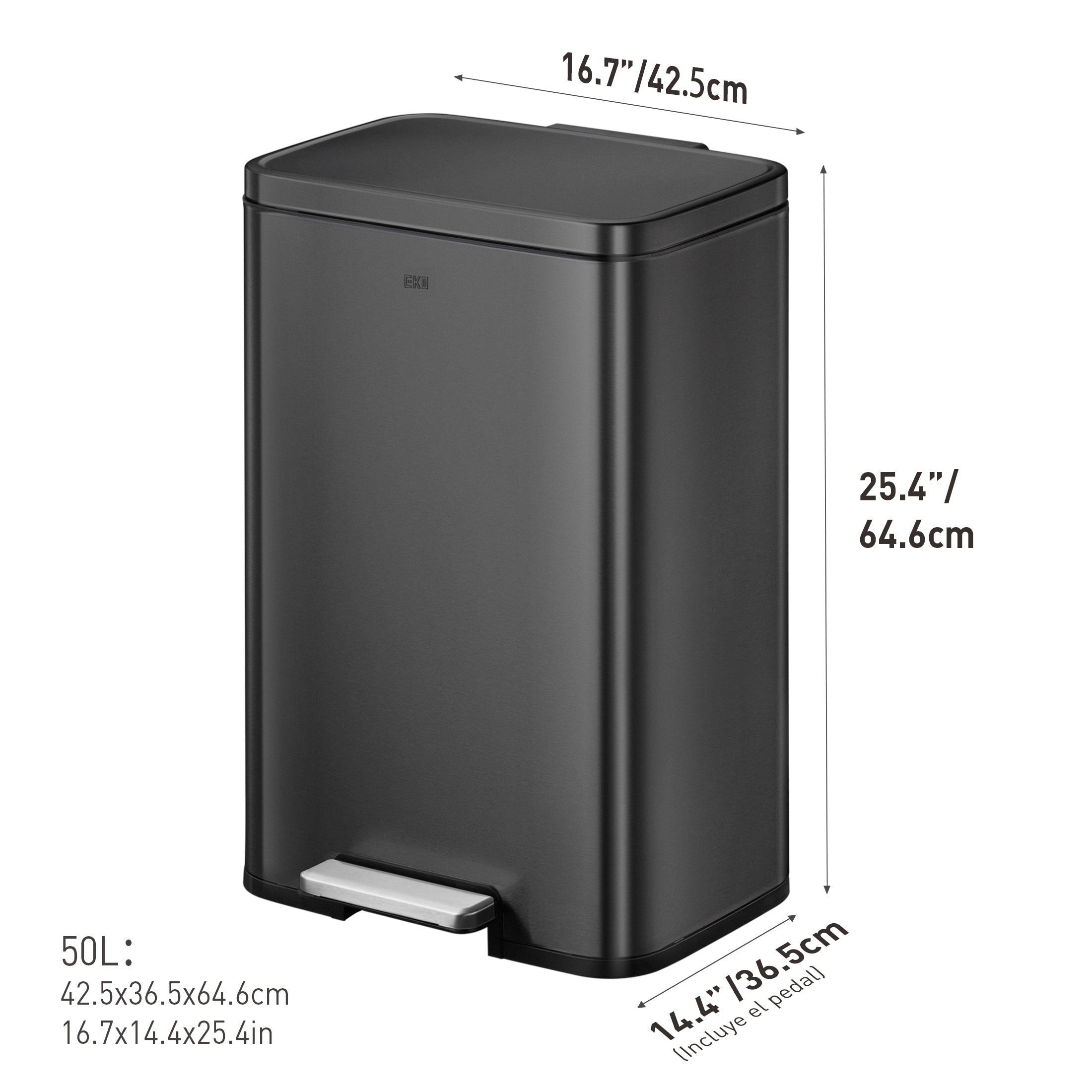 Bote de basura Negro con pedal 50L EKO Madison
