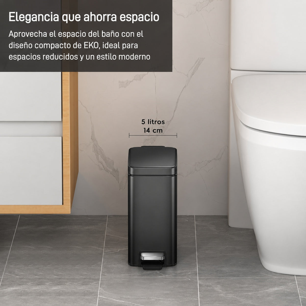 EKO Genie Bote de basura con pedal 5L Negro