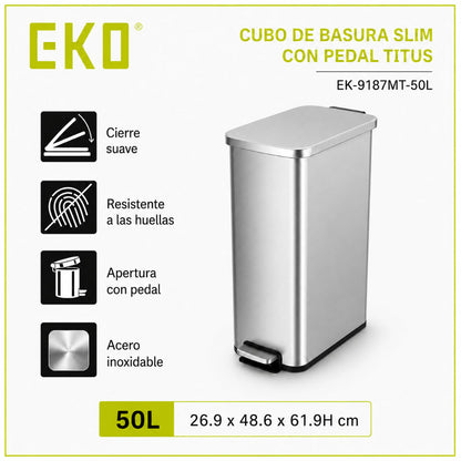 EKO - Titus Slim - Bote Pedal 50 L Acero Inoxidable Mate
