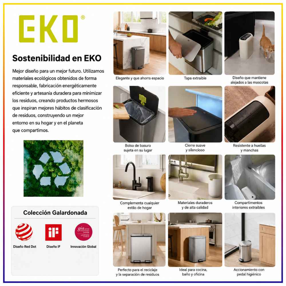 EKO - Titus Slim - Bote Pedal 50 L Acero Inoxidable Mate