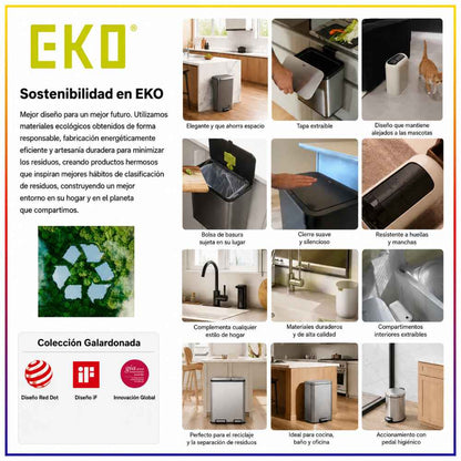 EKO - Titus Slim - Bote Pedal 50 L Acero Inoxidable Mate