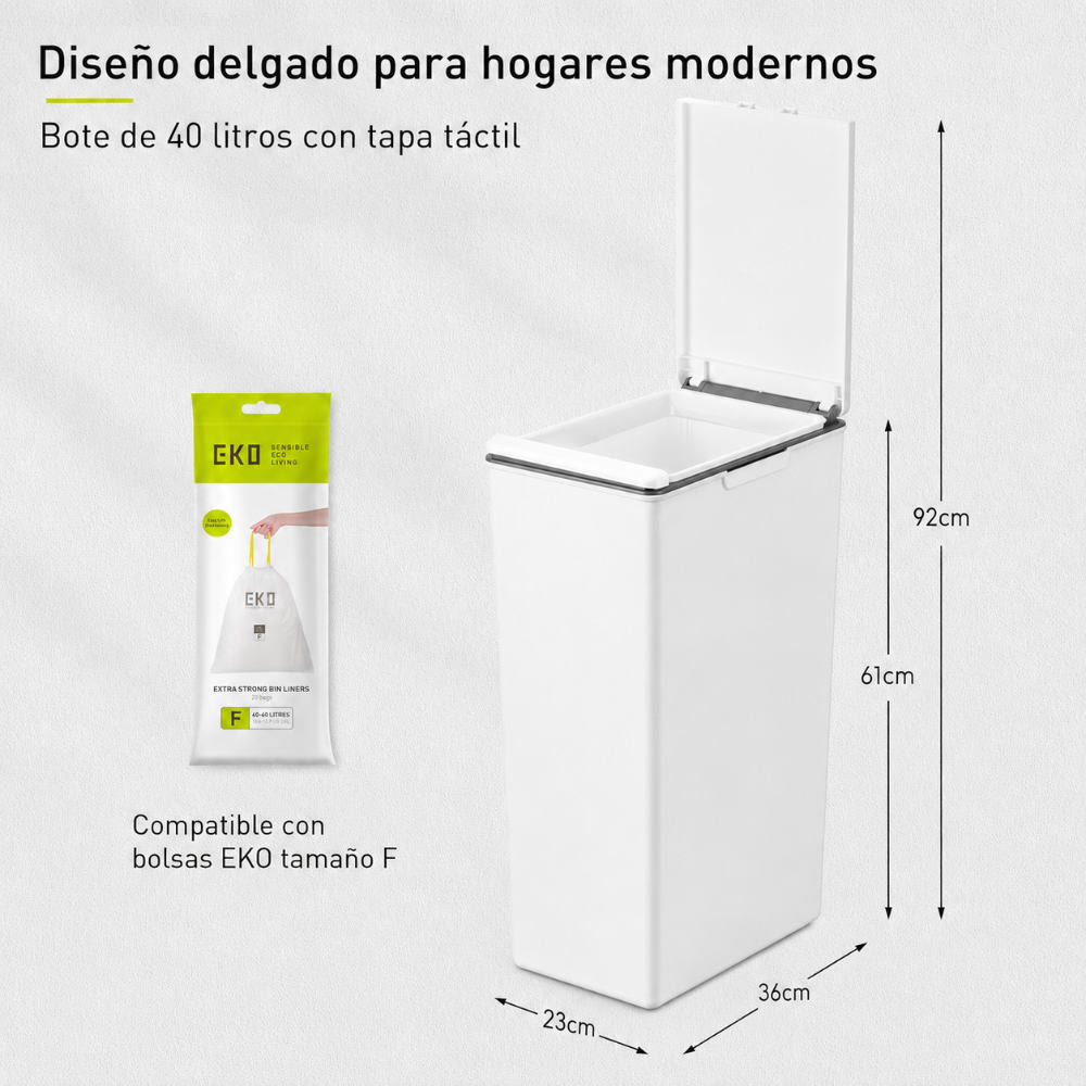 EKO - Morandi - Bote de Basura con Apertura Táctil Frontal 40 L Blanco