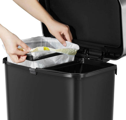 EKO - Hana - Bote de Basura para Reciclaje con Pedal 25 L + 25 L Negro