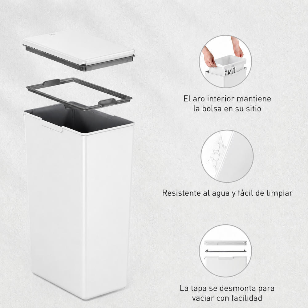 EKO - Morandi - Bote de Basura con Apertura Táctil Frontal 40 L Blanco