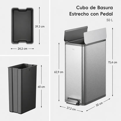 EKO - X-Wing - Cubo Pedal 50 L Acero Inoxidable Cocina