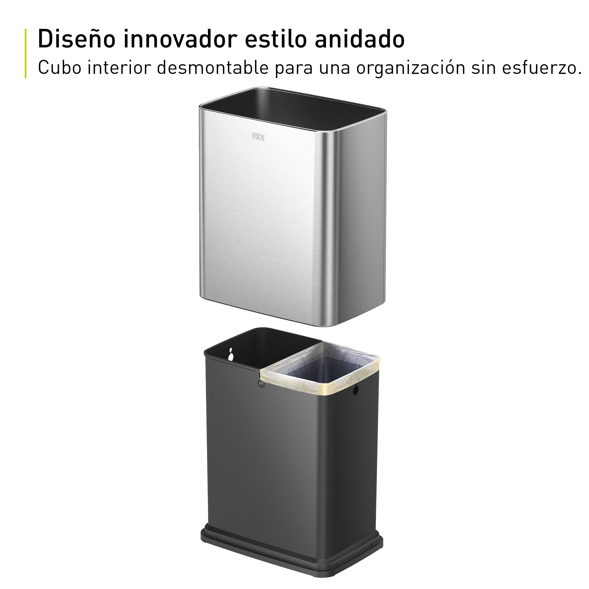 Bote de Basura para Oficina Laguna 7L+7L Con División y Tapa Abierta.