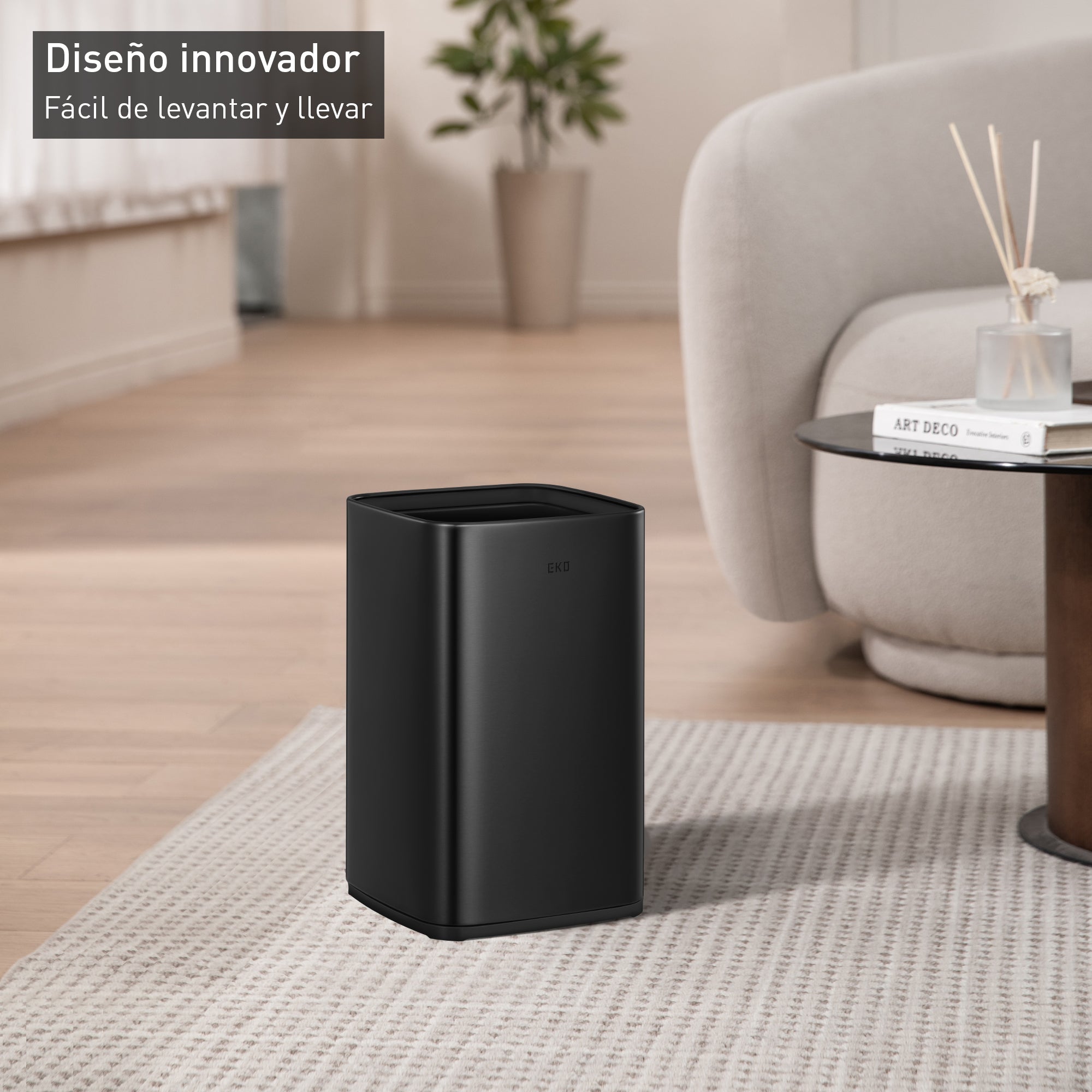 Bote de Basura para Oficina Laguna 10L Negro Tapa Abierta.