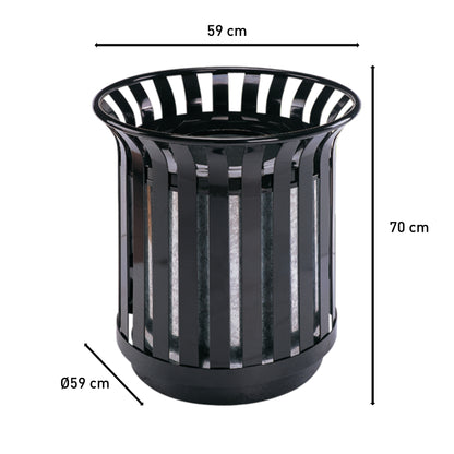Bote de Basura para Exterior 65 L Redondo Negro en Acero Galvanizado