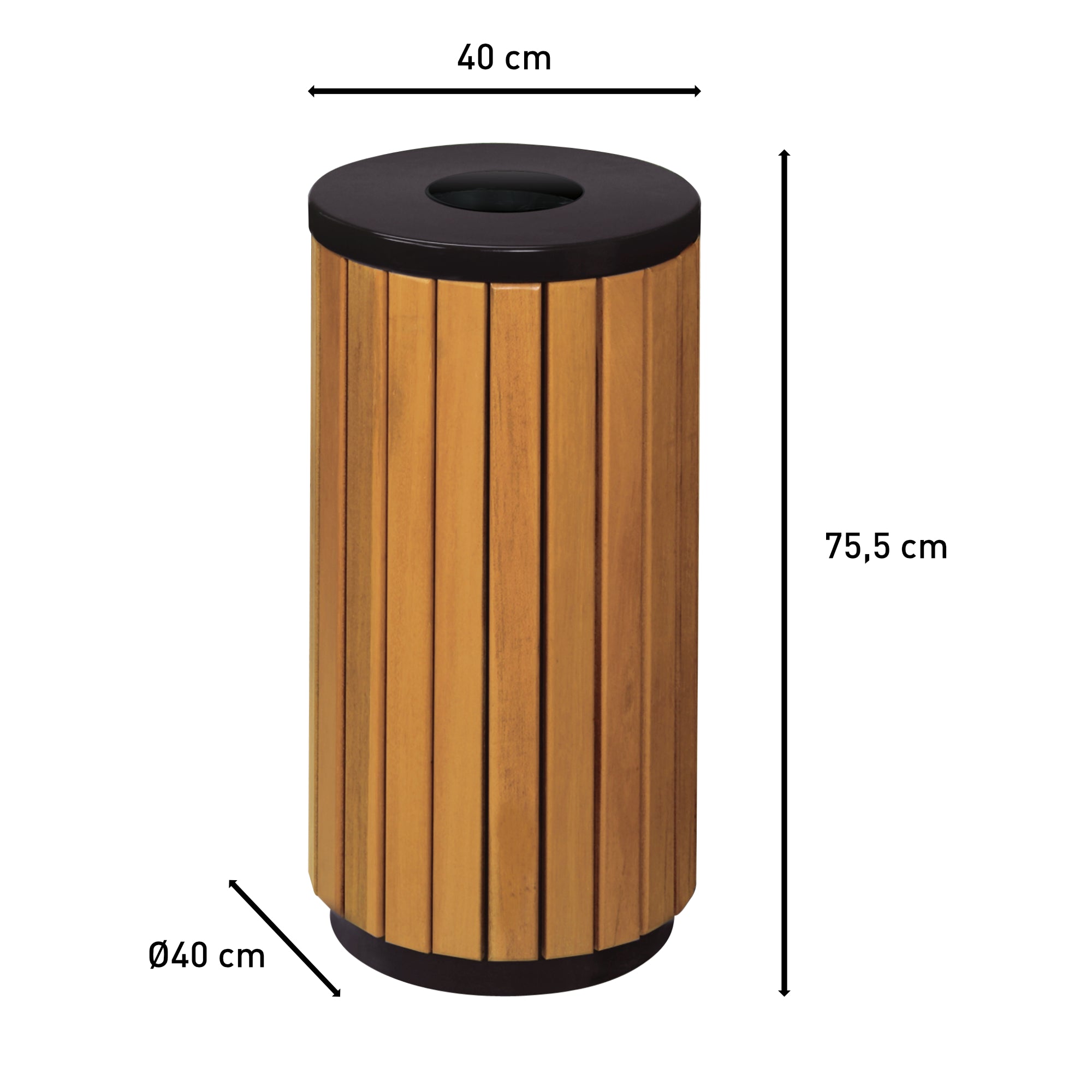 Bote de Basura para Exterior 90L Redondo con Acabado Tipo Madera