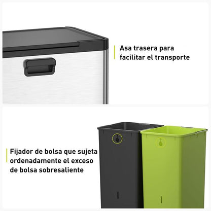 Bote de Basura 20L+20L Essential Plata Recycler 2 en 1