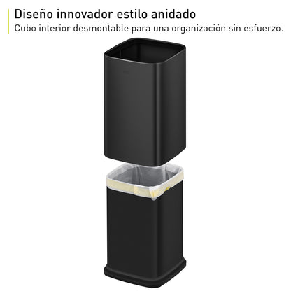 Bote de Basura para Oficina Laguna 10L Negro Tapa Abierta.