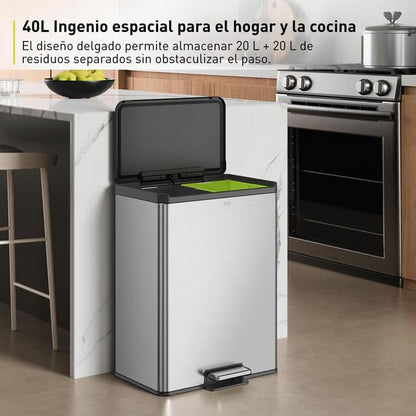 Bote de Basura 20L+20L Essential Plata Recycler 2 en 1