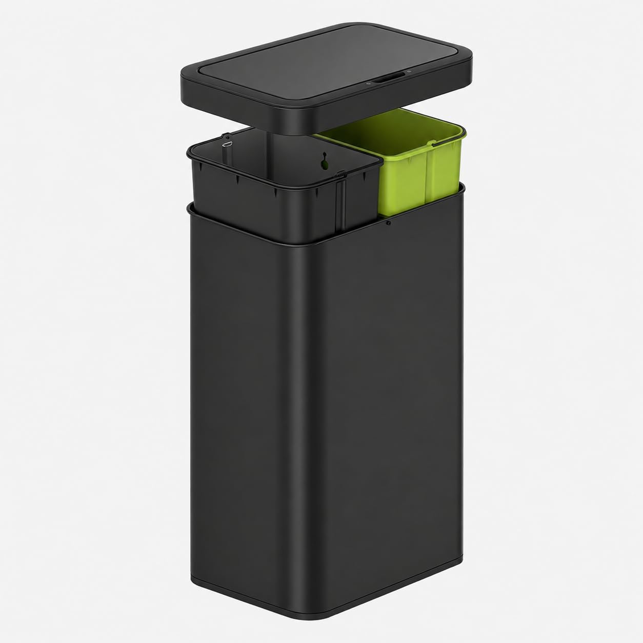 EKO Bote de Basura Nova Mirage 30L+30L Negro. sensor de movimiento. Acero Inoxidable Cepillado. Cierre silencioso.